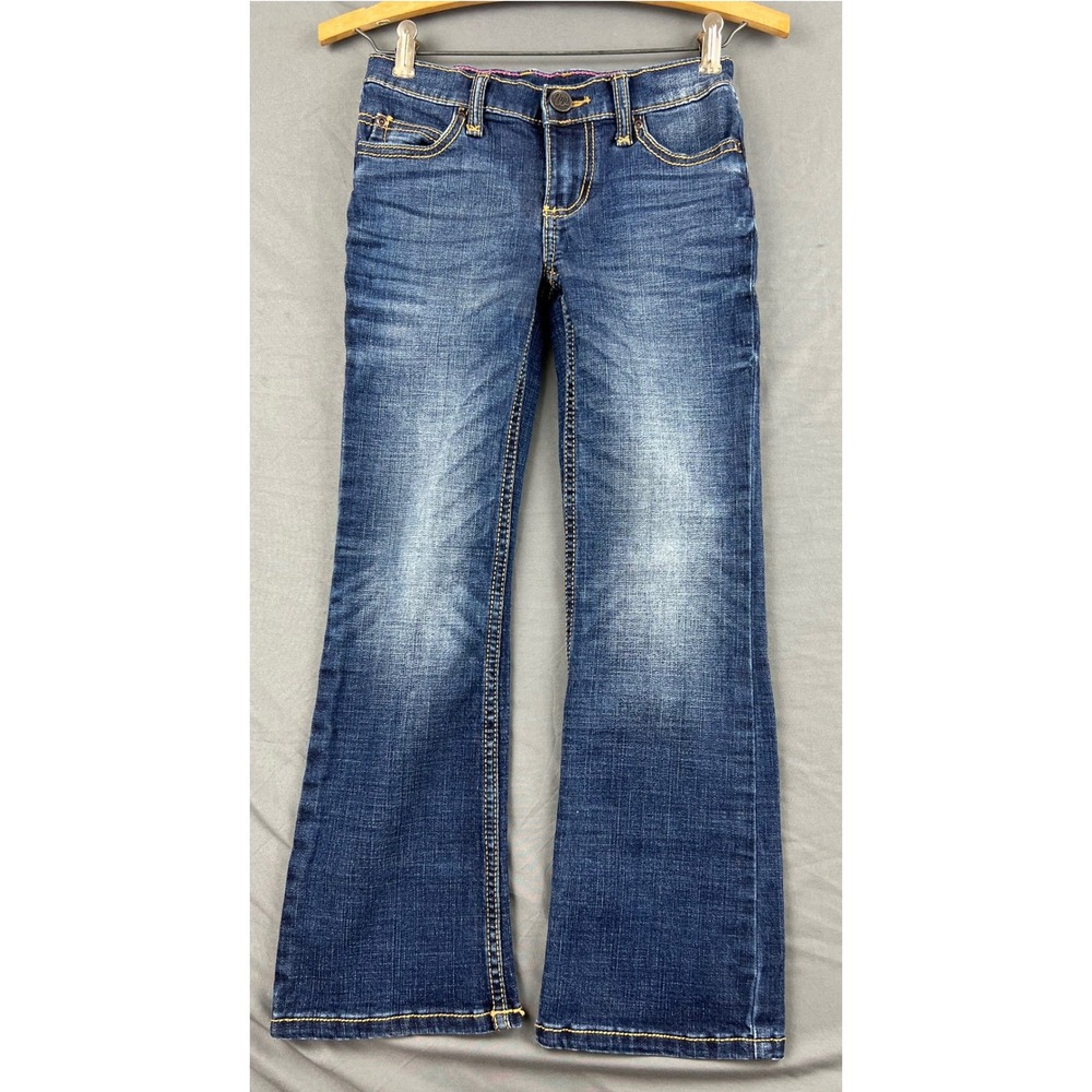 Wrangler Bootcut Jeans Girls Size 8 Regular 09MWGMS Dark Wash Stretch Denim Good